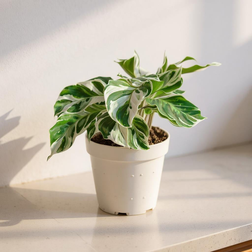 Calathea White Fusion Prayer Plant - Pet Safe Non-Toxic White Green Marbled Air Purifying